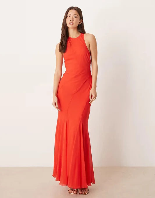 long orange dress